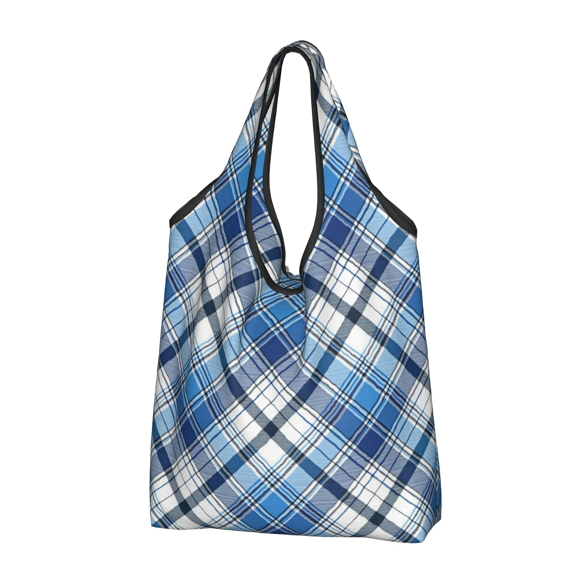 Cute Print Plaid Geometric Abstract Crisscross Lines Tote Shopping Bag Portable Shopper Shoulder Preppy Style Handbag