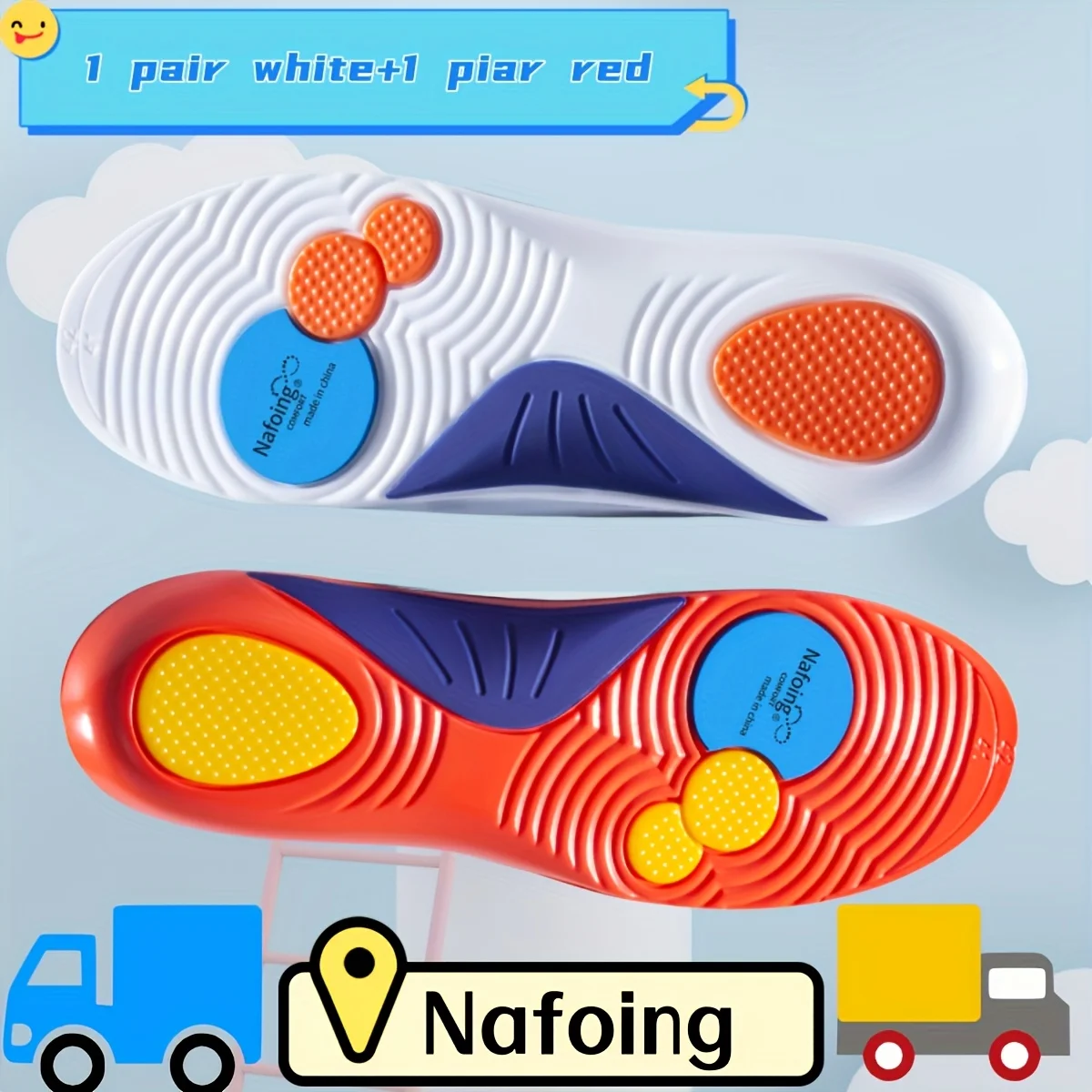 แผ่นรองเท้ากีฬา NAFOING TPU 2 คู่เหมาะสําหรับการดูดซับแรงกระแทกกลางแจ้งของผู้ชายและสบาย