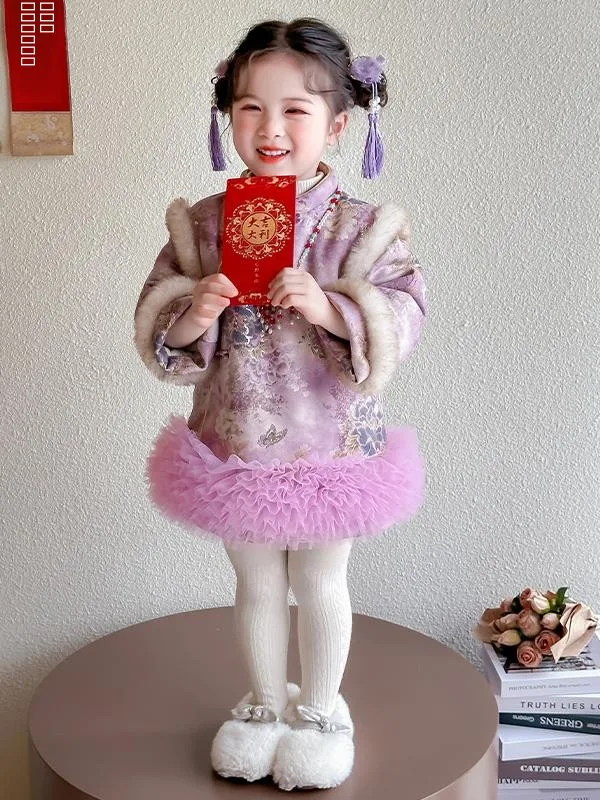 

Новая зимняя утепленная бархатная юбка с вышивкой в виде цветов граната для девочек, теплая и модная новогодняя одежда