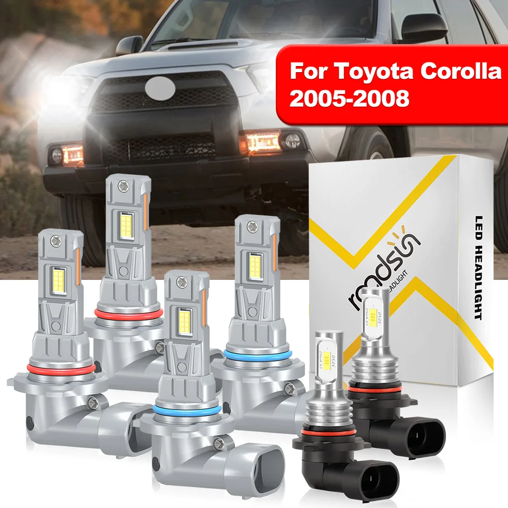 

4/6 шт. для Toyota Corolla 2005 2006 2007 2008 6000K Белый 9005 Дальний свет 9006 Ближний свет + 9005 Противотуманная фара 3570 Чипы CSP
