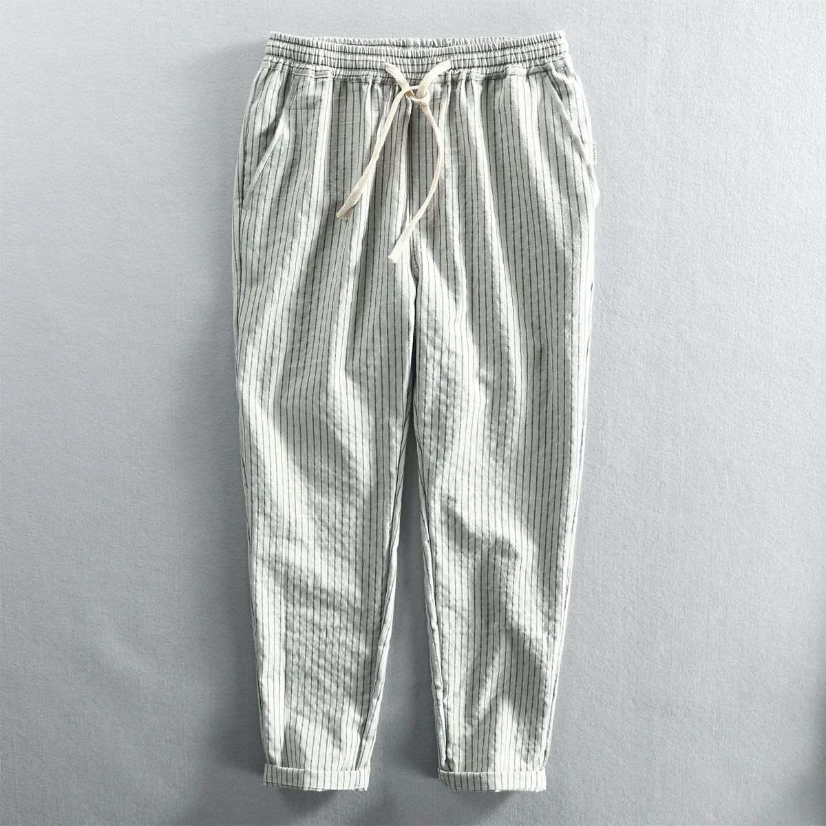 Ankle Length Linen Mens Pants Korean Clothes Summer Thin Casual Harem Pants Men Striped Trousers Pants For Men Vintage