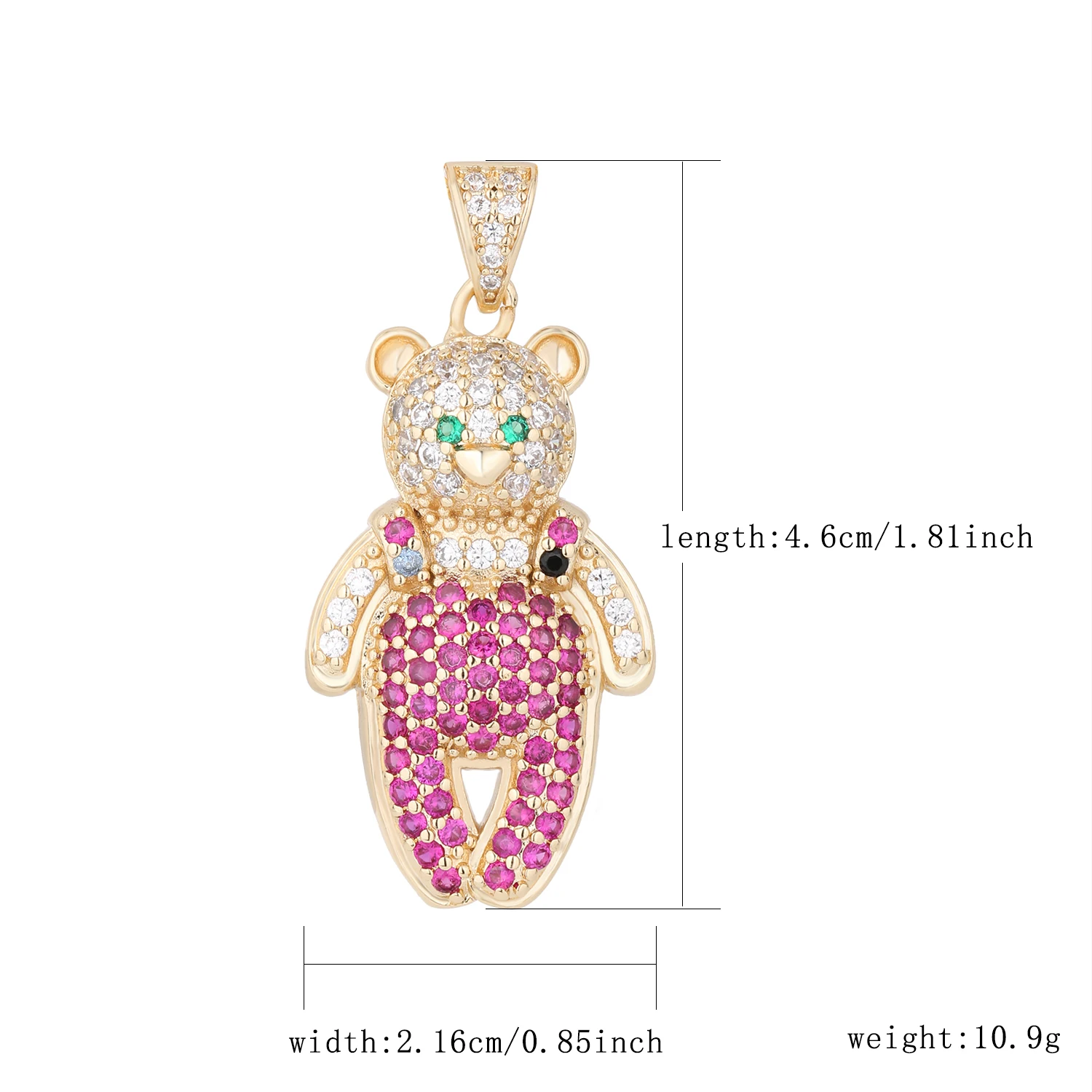 VCT14K teddy bear small pendant wearing work clothes cute little bear red crystal stone copper material wholesale price jewelry