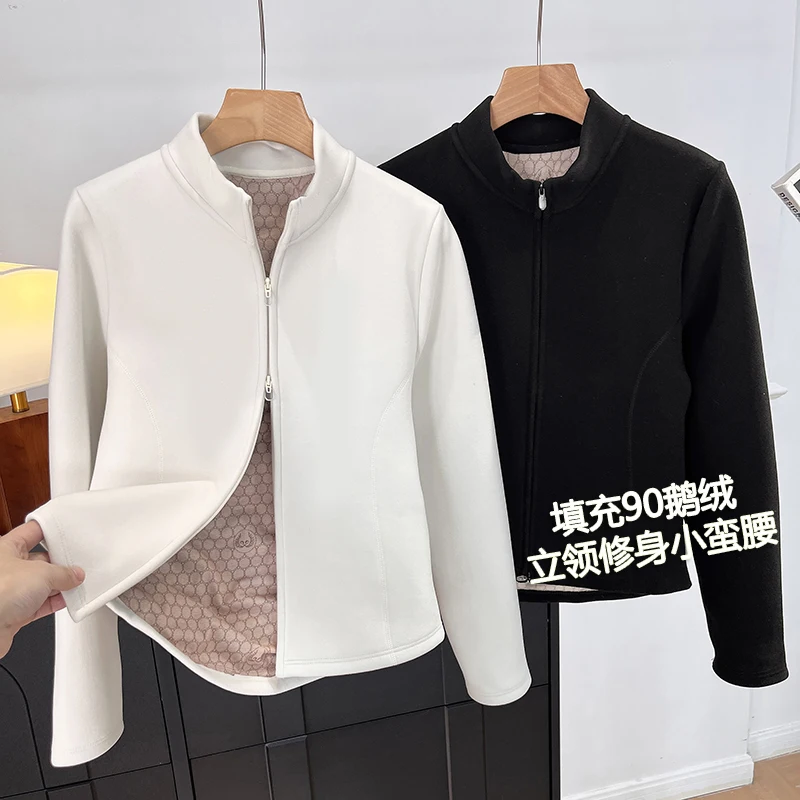 

LU Wind Goose down Slim Fit Stand Collar ort Cardigan Coat Double Zipper Women's Warmth Faion Outerwear Jaet