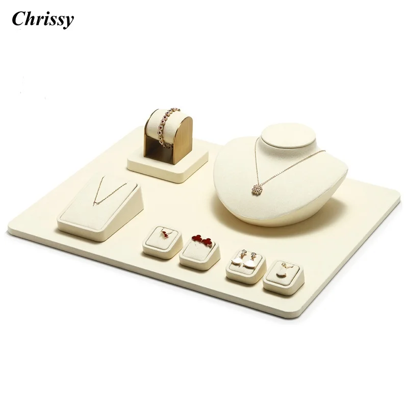 

Роскошная бежевая подставка для ювелирных изделий из микрофибры, элегантный держатель для ожерелья, колец, браслета, сережек, витрины для магазина