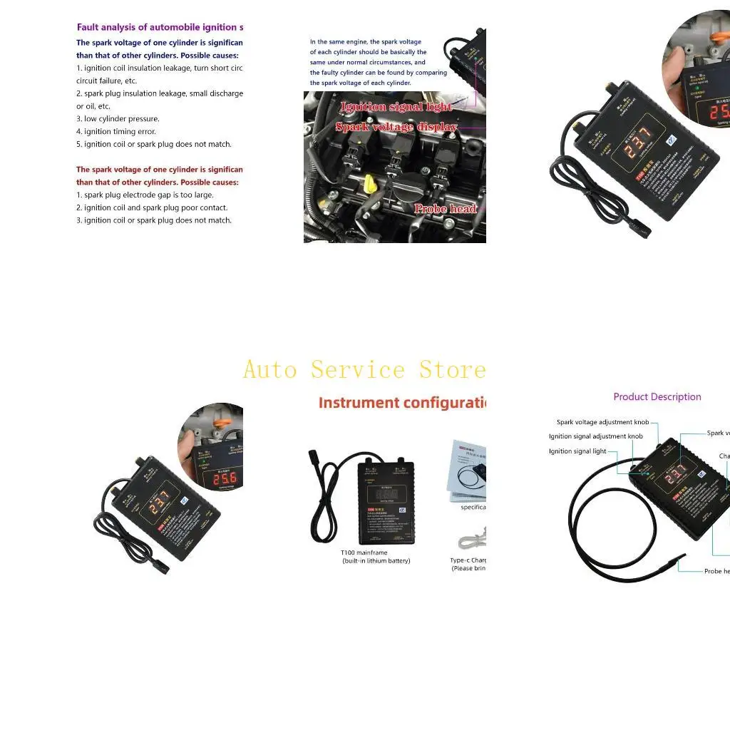 

462A T100 Инструмент диагностики зажигания автомобиля Анализ сигнальных катушек двигателя Подходит для автотехников Проверка