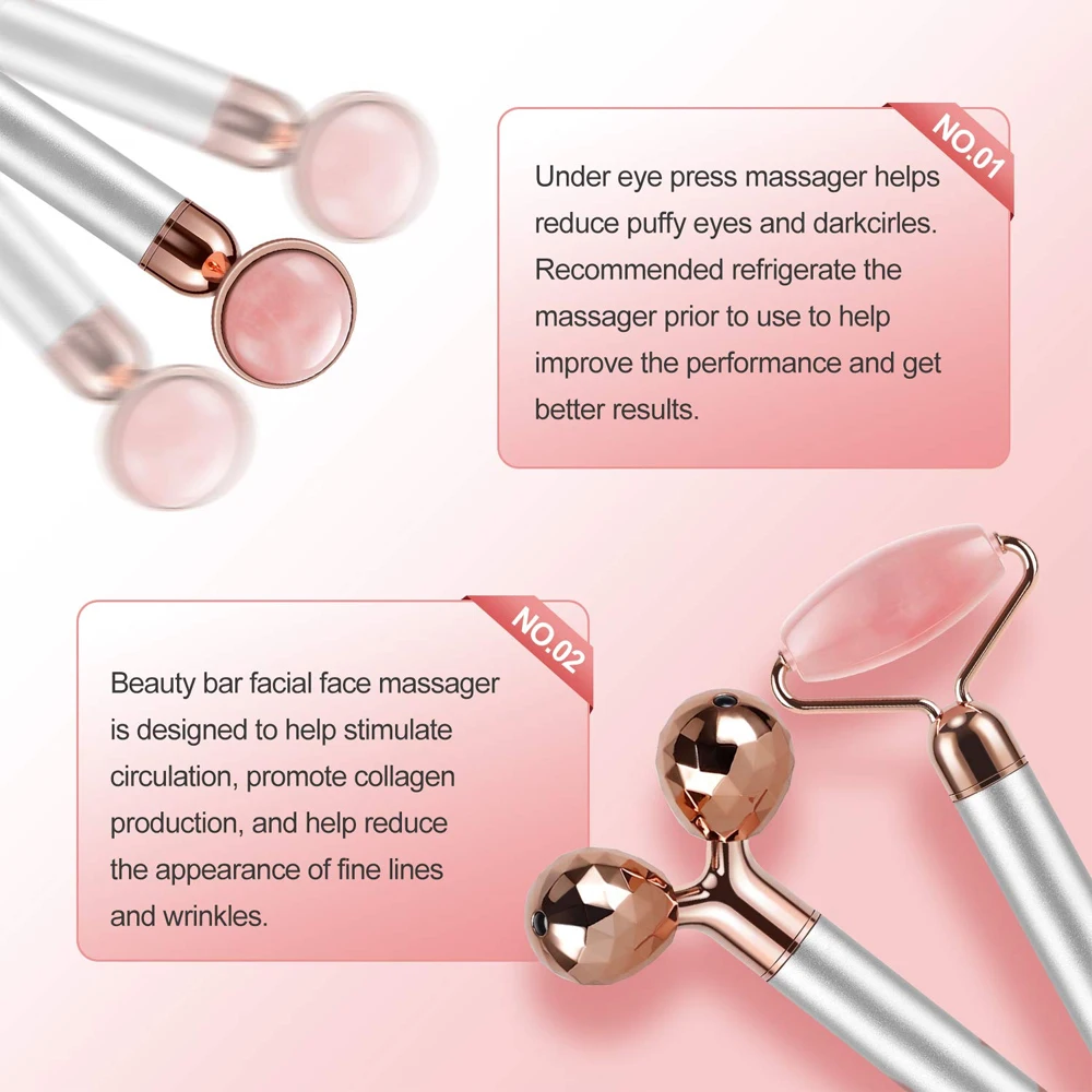 3 IN 1 Jade Roller Face Massager, 3D Roller and T Shape Facial Roller Massager Kit Skin Care Tools for Women Home Beauty Parlor