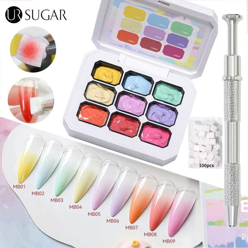 

UR SUGAR, 3 шт., набор гелей для рисования с ручкой для захвата ногтей, 100 шт., мини-губка, градиентный набор для французских ногтей, набор для штамповки маникюра