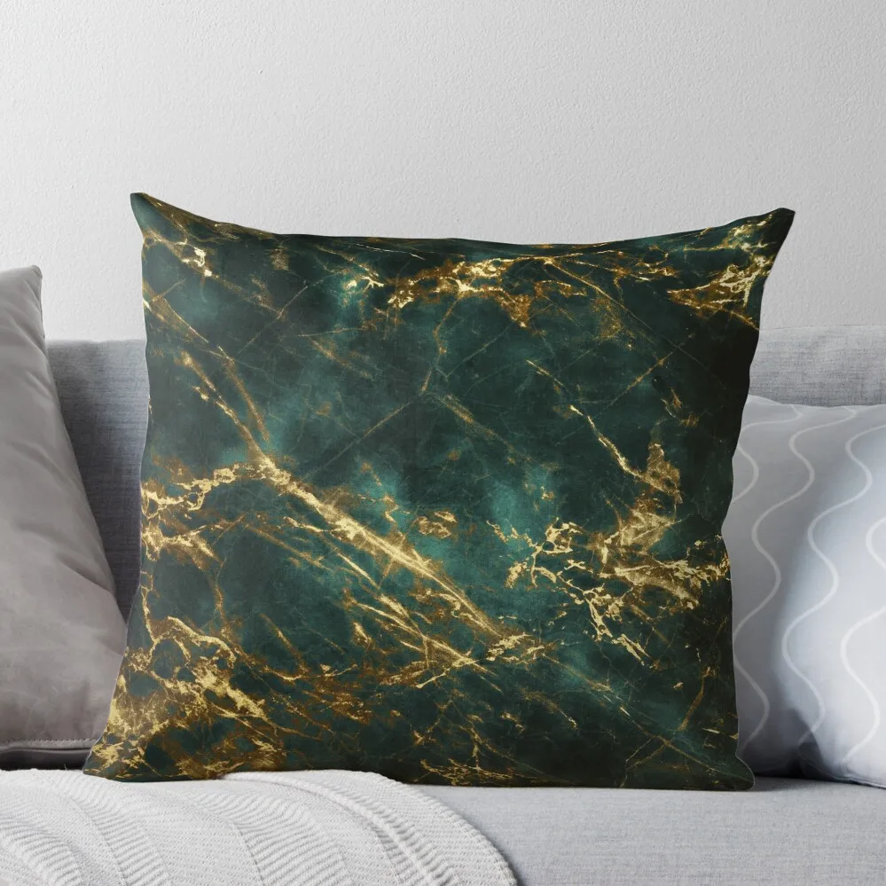 Lavish (Faux) Velvet Green (Faux) Marble With Ornate (Faux) Gold Veins Throw Pillow Cushions For Children Sofas Covers