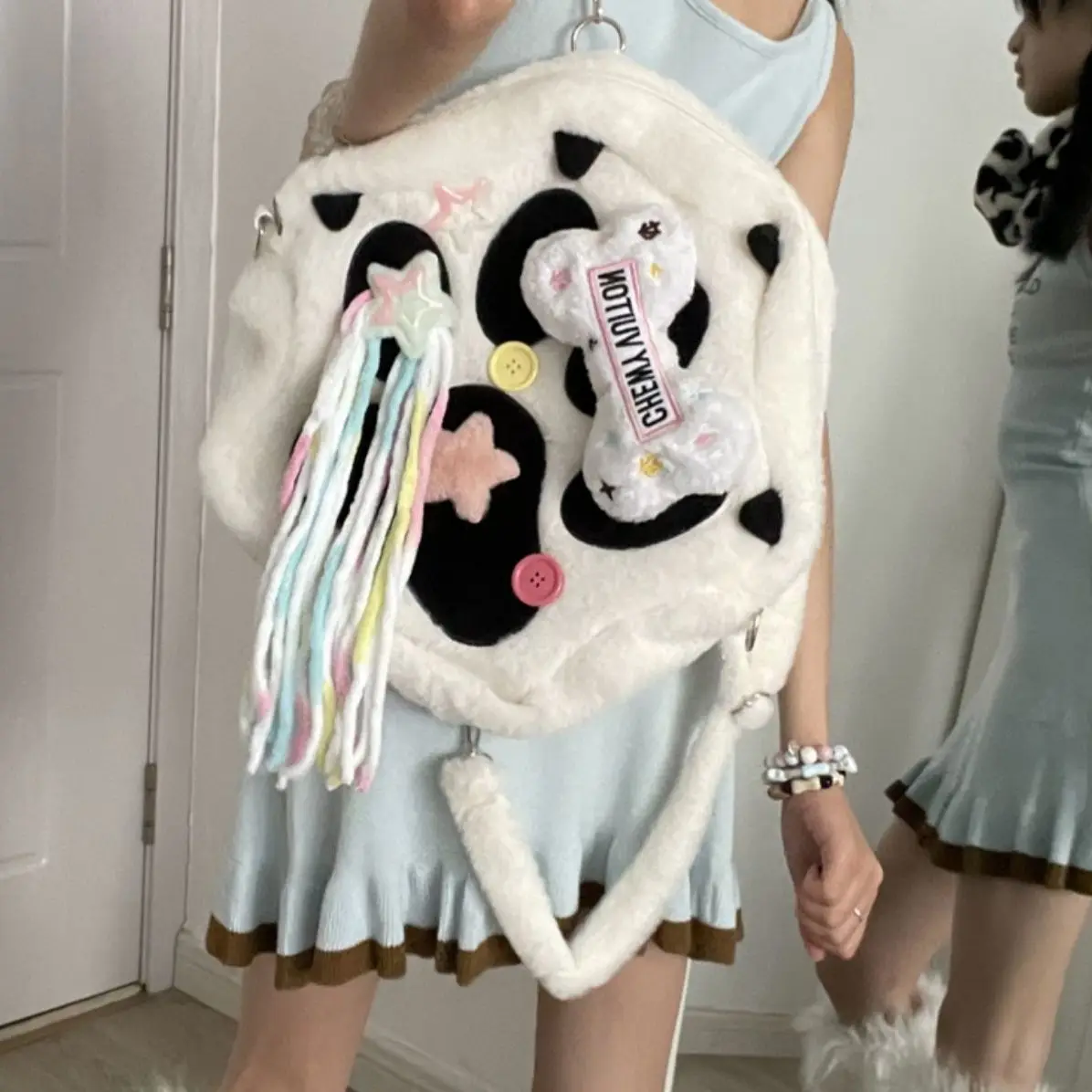 HAEX Y2K Kawaii Backpack Female Patchwork Paw Bone Decoration Bolso Mujer Furry Star Tassel Subculture Large Capacity Women Bags