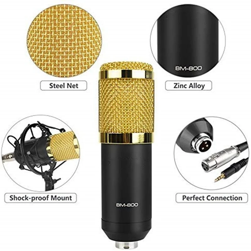 Professional Condenser Microphone Mic Home Studio For PC Computer Singing Karaoke Streamer Streaming V8 Sound Card Arm BM 800