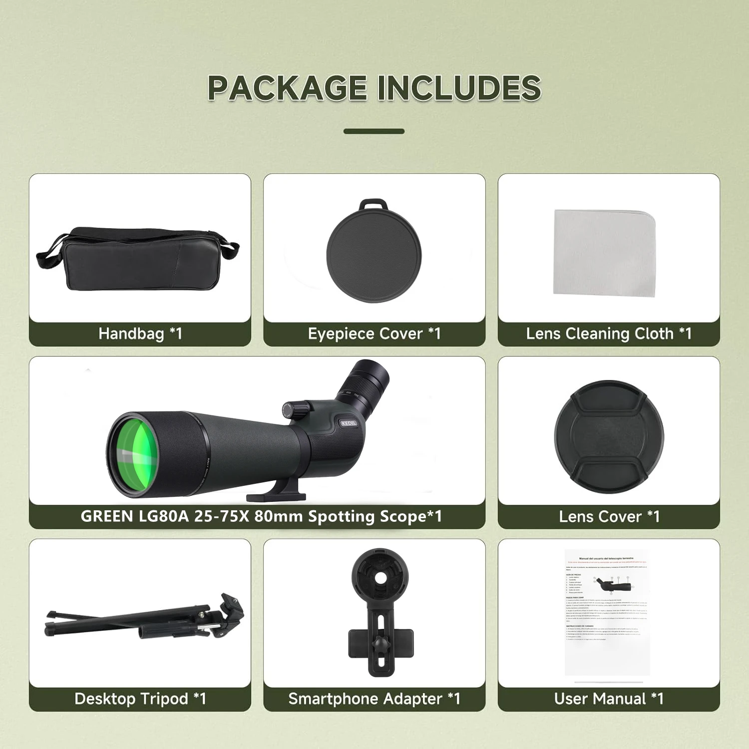 25-75x80 Nieuwe versie Spotting Scope voor schieten Lange afstand HD Scope met statief Telefoonadapter voor vogels kijken in het wild