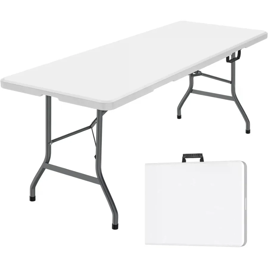 

6 Foot Folding Table White Plastic Folding Table Built-in Handle Indoor Outdoor Table for Picnic Party Dining Camping White