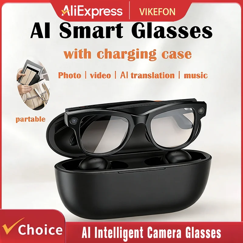 

Интеллектуальные очки для камеры с искусственным интеллектом, умные очки 4K HD, камера для записи видео и съемки фотографий, перевод, ассистентное разговоры