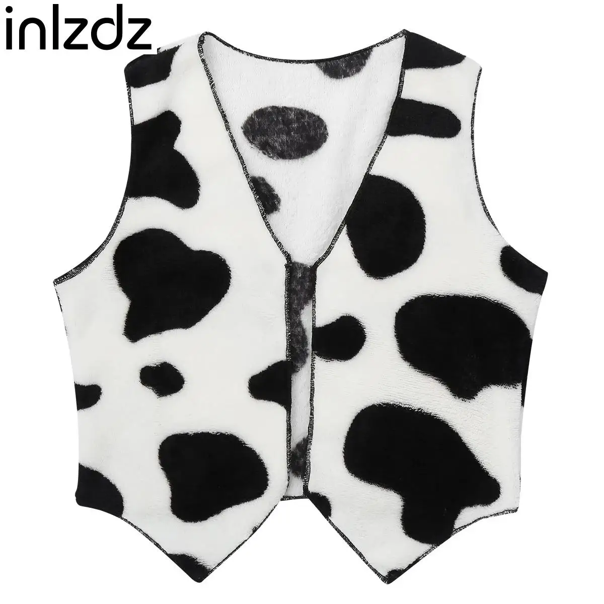 

Unisex Boys Girls Cowboy Cowgirl Fancy Dress Costume Flannel Sleeveless Cow Printed Vest Waistcoat Tops