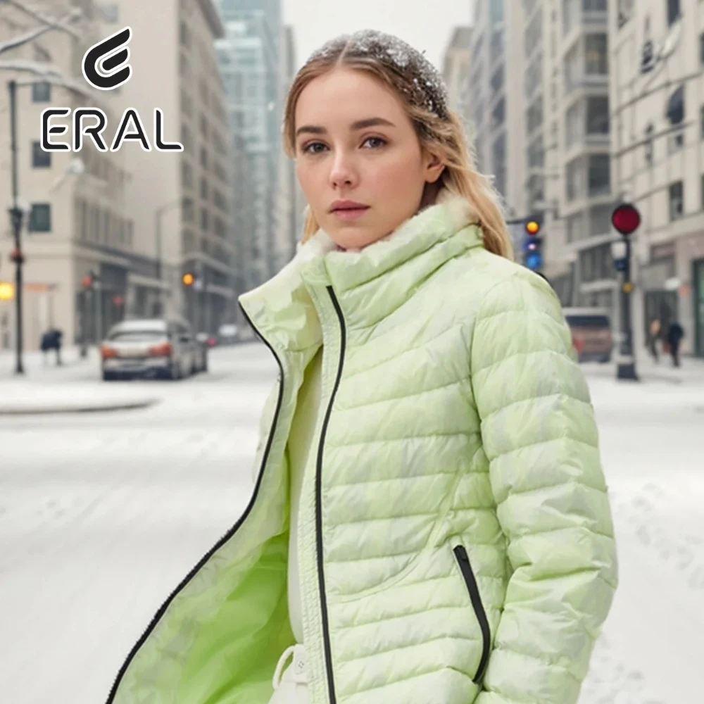 Eral abrigo de invierno para mujer, chaqueta con cinturón, chaqueta con cremallera, resistente al viento, plumón de pato, impermeable, calidez, moda, cómodo, verde