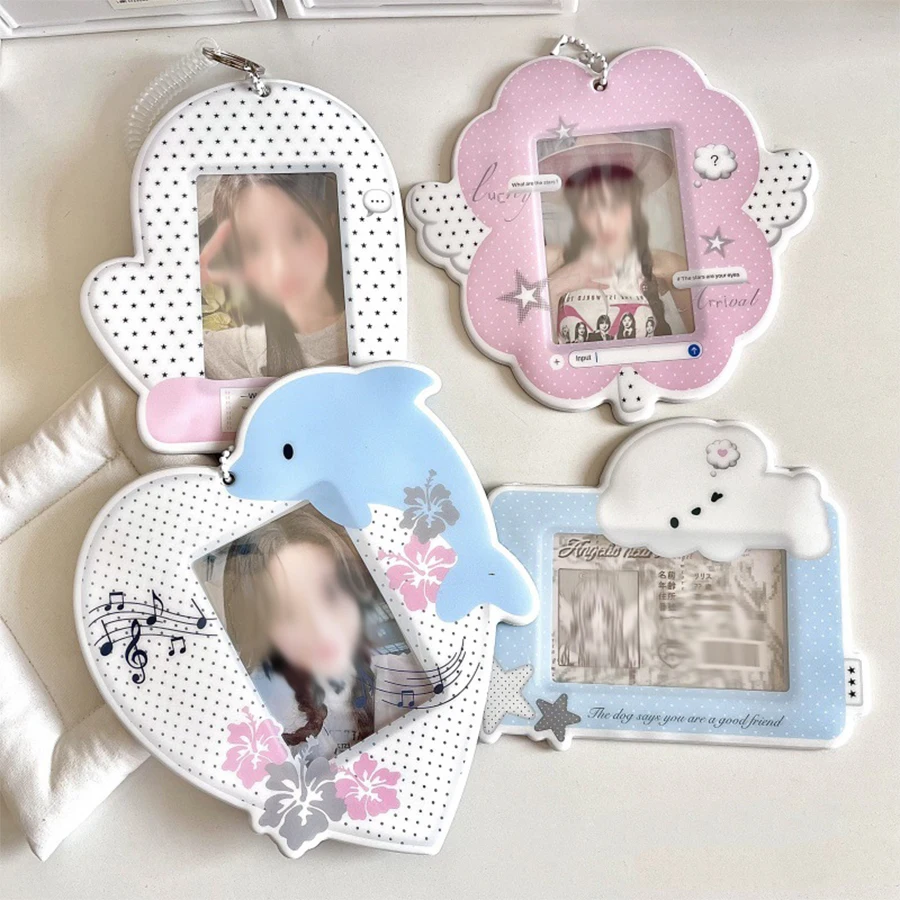 Cute Kpop Photocard Holder with Keychain 3 inch Mini Photo ID Card Holder Protector Stationery