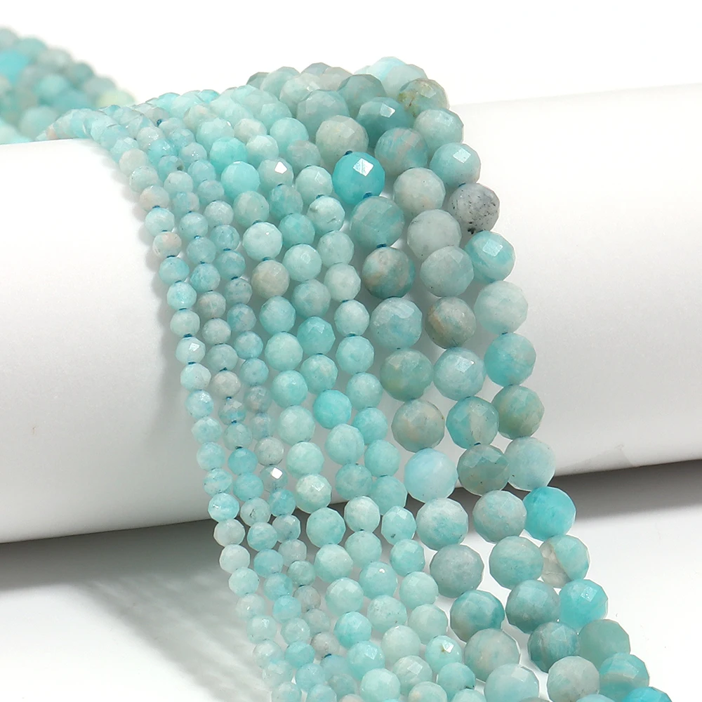 2/3/4 mm natürliche blaue Amazonit-Steinperlen, facettierte runde lose Edelsteinperlen für die Schmuckherstellung, DIY-Halsketten, Armbänder, Zubehör