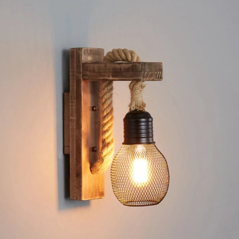 Vintage Industrial Wall Lamp American Style Rust Wall Lights Retro Loft Wood Lamp Restaurant Cafe Bar Wall Sconce Home Decor