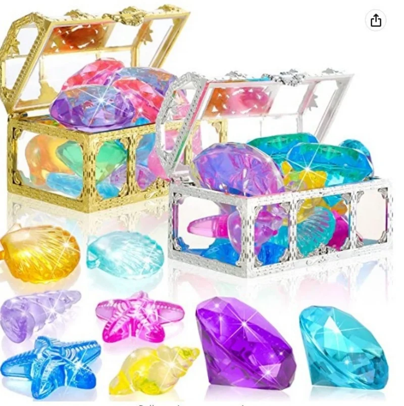 لعبة حمام السباحة جوهرة كبيرة ملونة الماس مع القراصنة الكنز الصدر لعبة الغوص للطفل تحت الماء الأحجار الكريمة السباحة التدريب هدية