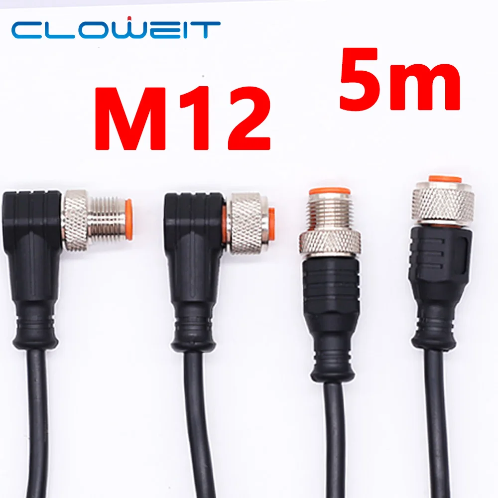 Cloweit 2m 3 4  Pins PVC LED  Sensor Cable Connector Type A Socket Plug 5m Waterproof  Male&Female Straight Angle M12