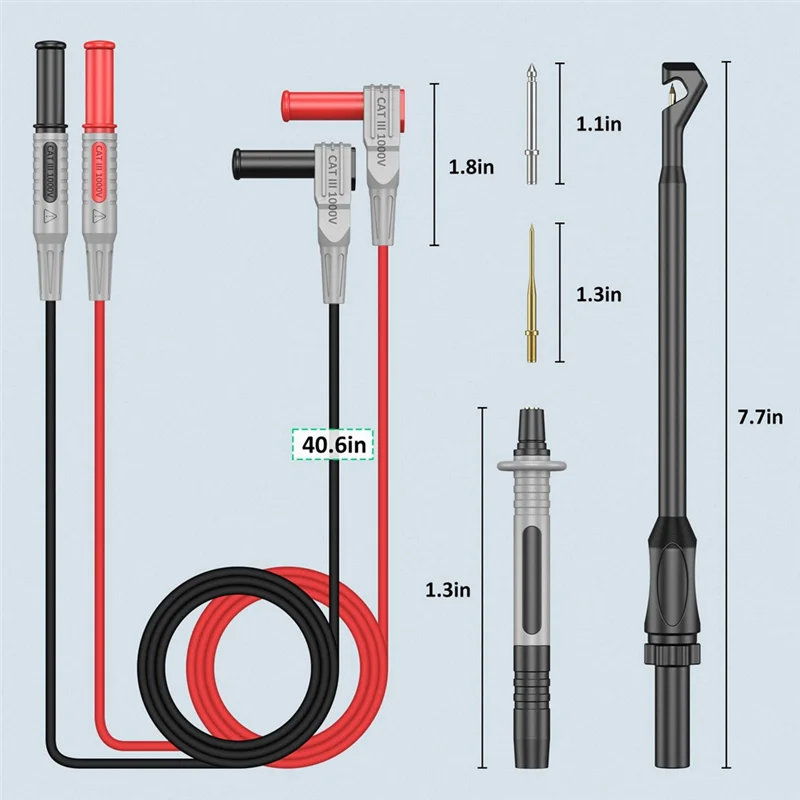N11R Multimeter Test Leads Kit, Precision Sharp Probe Test Lead Gold-Plated Probe Leads, Banana Test Lead Probe Clip Set