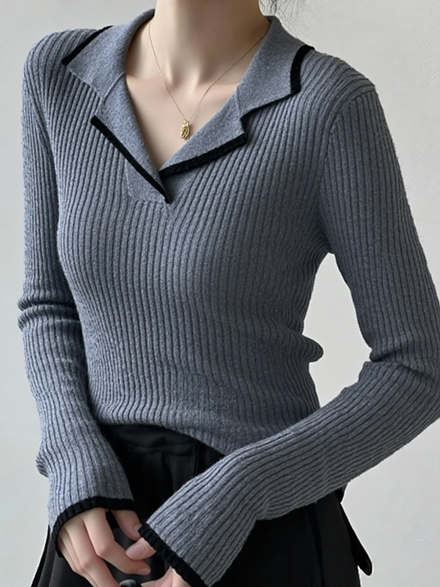 Suéter de Cachemira para Mujer, Cuello Csero, Manga Larga, Corte Ajustado, Estilo Simple, ueso, Sensación de Alta Gama, ...