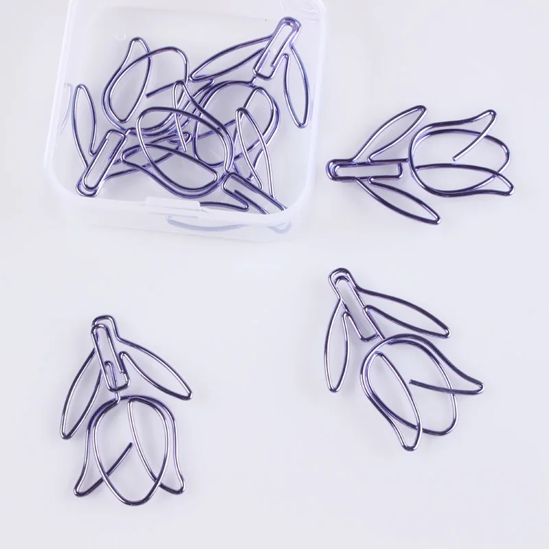 12pcs/box Hollow Tulip Paper Clips Kawaii Notebook Planner Bookmarks Korean Stationery Tickets Photo Clips Office Supplies