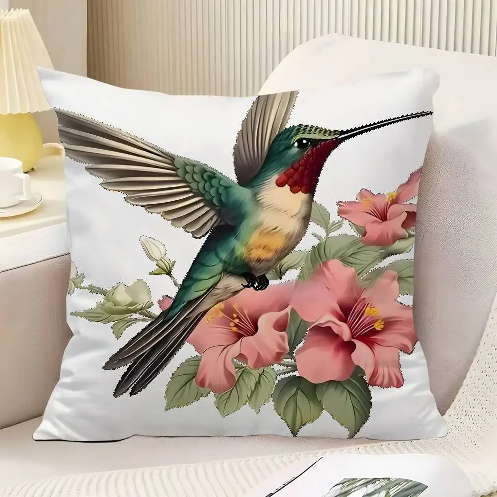 Hummingbird Throw Pillow Cover Neutral Decor Cushion Cover Soft Sofa Couch Bed Home Decor Pillow Case