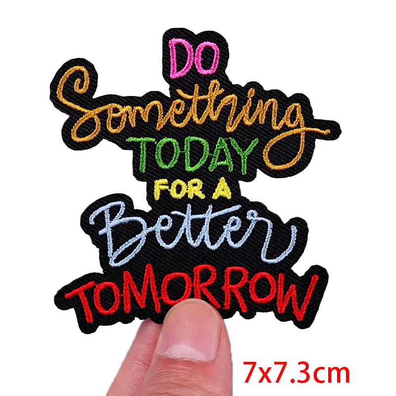 Good Vibes/Positive Letter Slogan Embroidered Patches DIY Personality Cartoon Patch Iron On Patches For Clothing Jeans Stickers - view 5