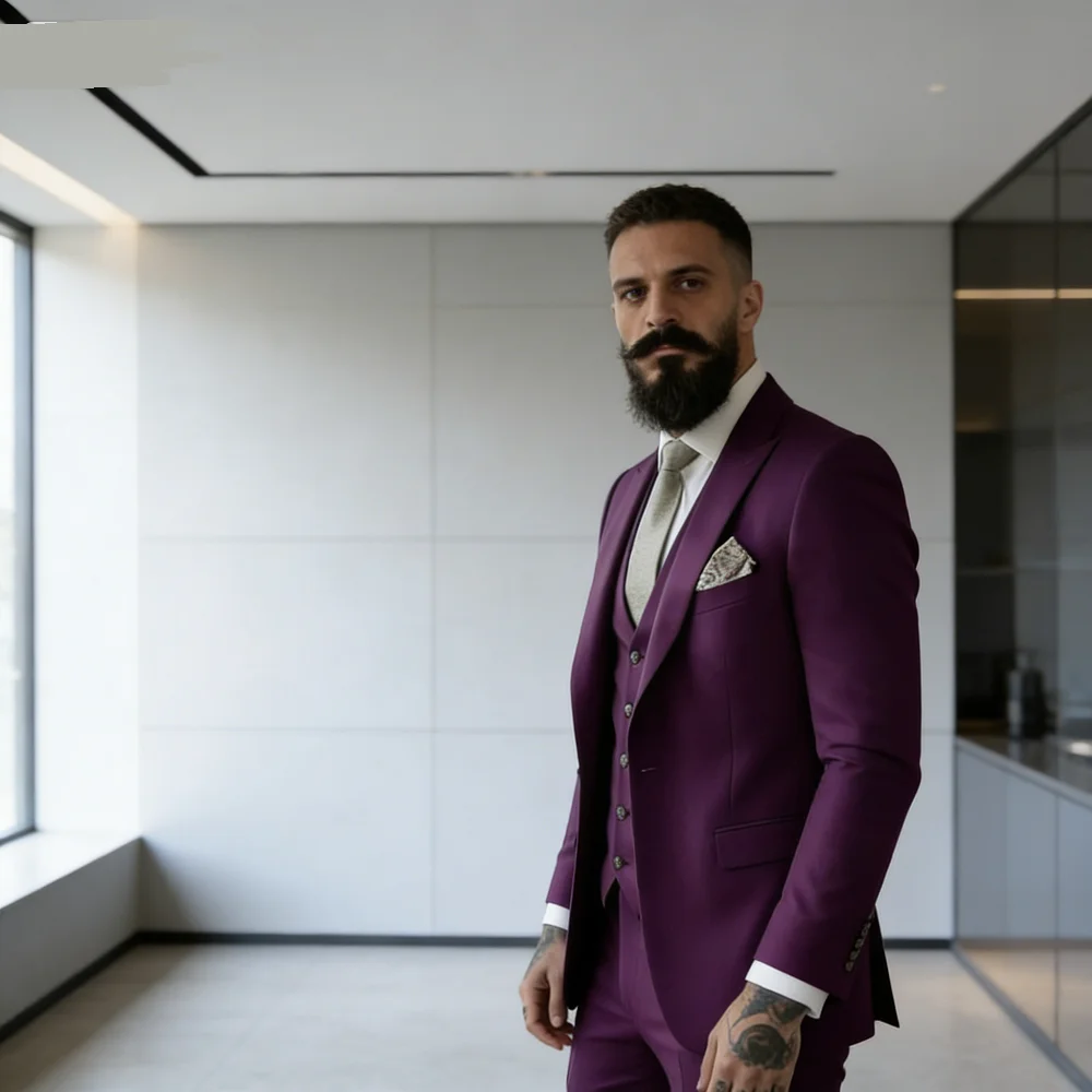 

Высококачественный синий настоящий костюм-тройка для мужчин, приталенный деловой офисный повседневный костюм, повседневная модная вечеринка