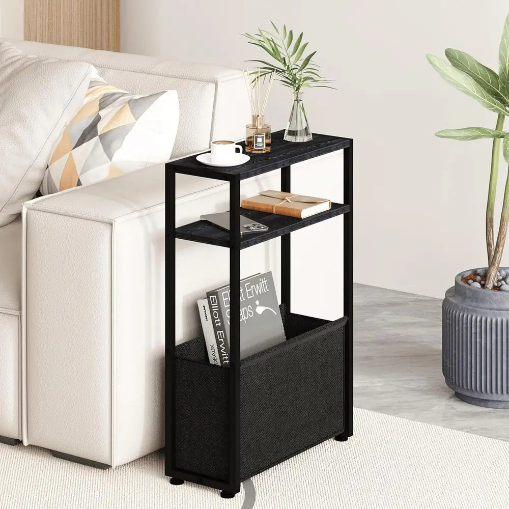 

Narrow Side Table, Slim with Magazine Rack, Ideal for Small Spaces, Living Room, Bedroom