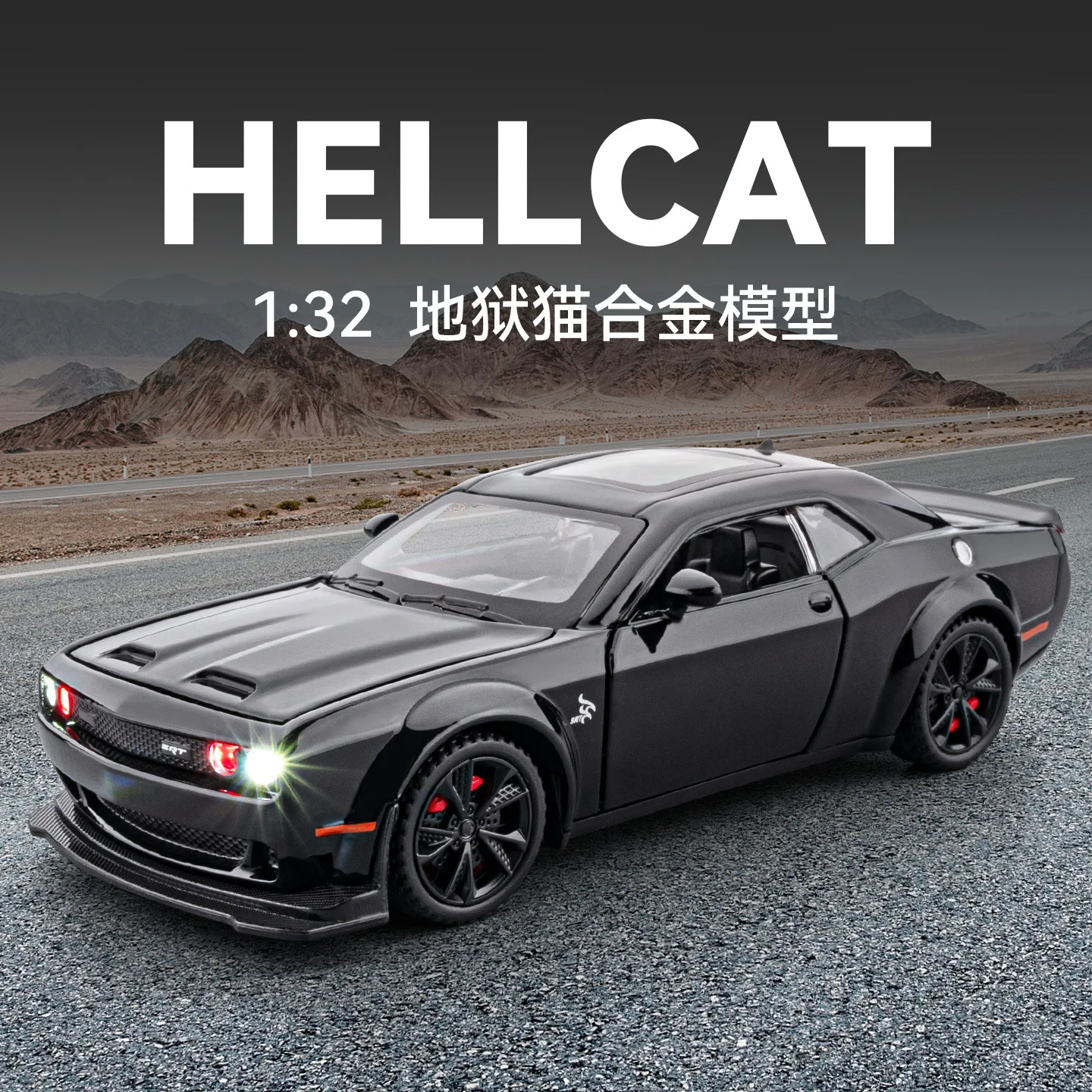1:32 Challenger Hellcat Liga Modelo de Carro Som e Luz Crianças Brinquedo Presente de Aniversário Voiture em Miniatura