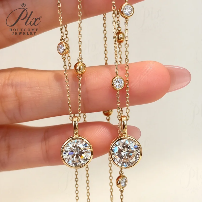 Halskette mit Labor-Diamant-Anhänger, 2 Karat, DEF, VS, runder Schliff, echtes 18K Gold, für Hochzeit, Party, einfache Kette, Charms, Holycome Schmuck – Detail 15