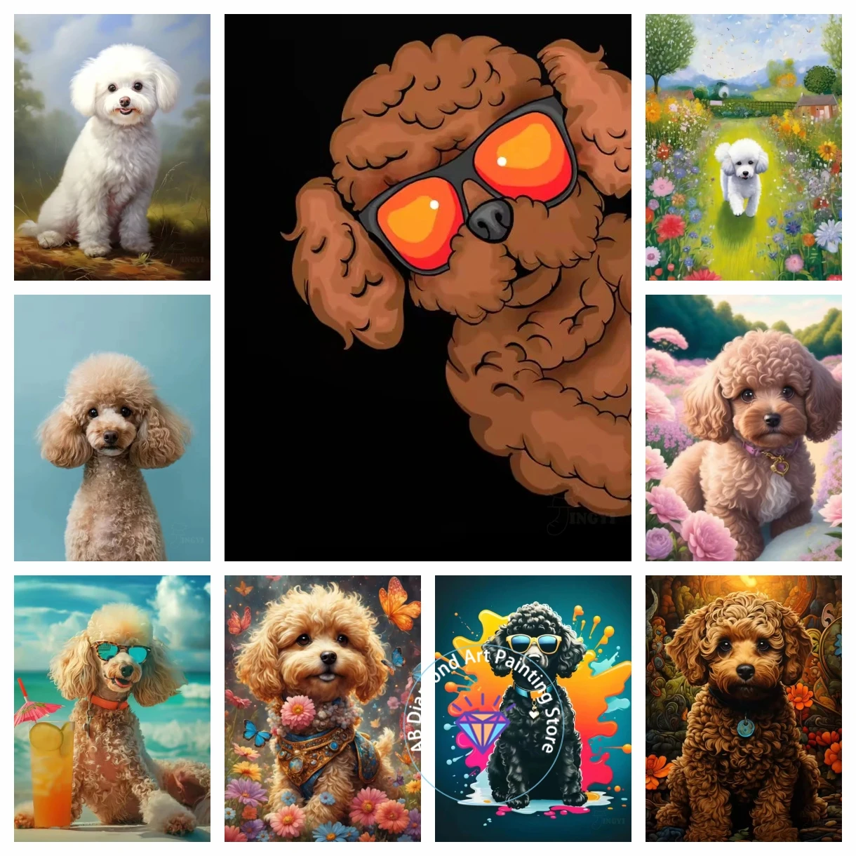 

Poodle Diy AB Diamond Painting Kit Pet Dog Art Portrait 5D Diamond Embroidery Cute Puppy Home Decor Hand Mosaic Gift