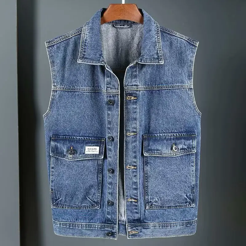 Trendige neue künstlerische Arbeitskleidung, Jeansjacke, Weste, Herren, Übergröße, beliebt – Detail 4