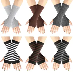 가을 여성 핑거리스 장갑 Emo 장갑 레이디 스트라이프 롱 장갑 워머 니트 팔꿈치 장갑 Anime Accessories Gloves New