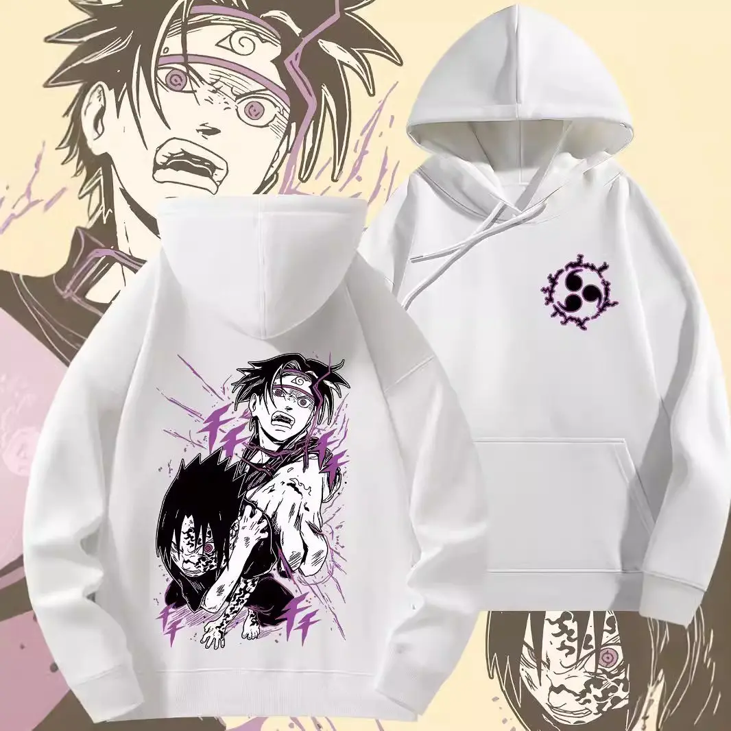 

OFFICIAL NARUTO White Hoodie Uchiha Sasuke Portrait with Sharingan Eye Licensed Anime Apparel