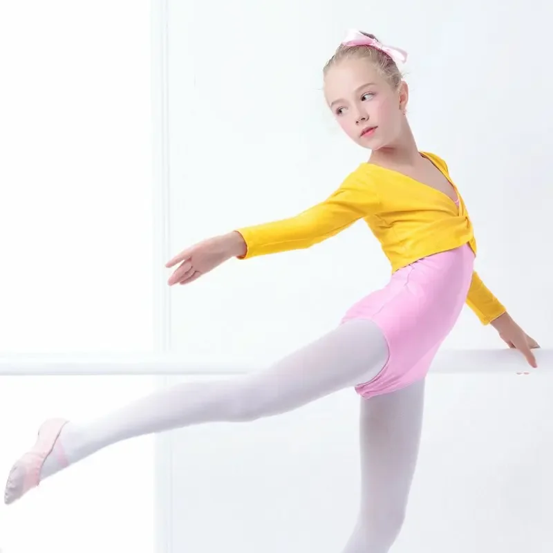 Girls Ballet Crop Tops Dance Leotards Coat High Waist Ballet Clothes Children Long Sleeve Gymnastics Leotard Overall 9 Colors