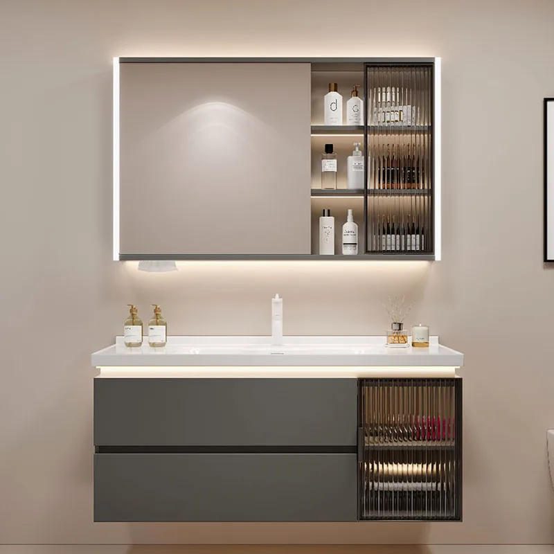 

Nordic Light Bathroom Cabinet Luxury Storage Space Saving Mirror Bathroom Vanity Drawers Toilet Meuble Salle De Bain Decorative