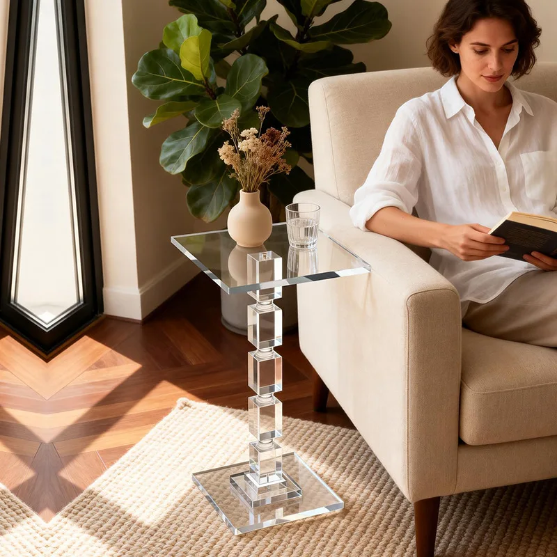 Cross-border acrylic small coffee table modern simple living room sofa bedroom transparent square side table coffee table