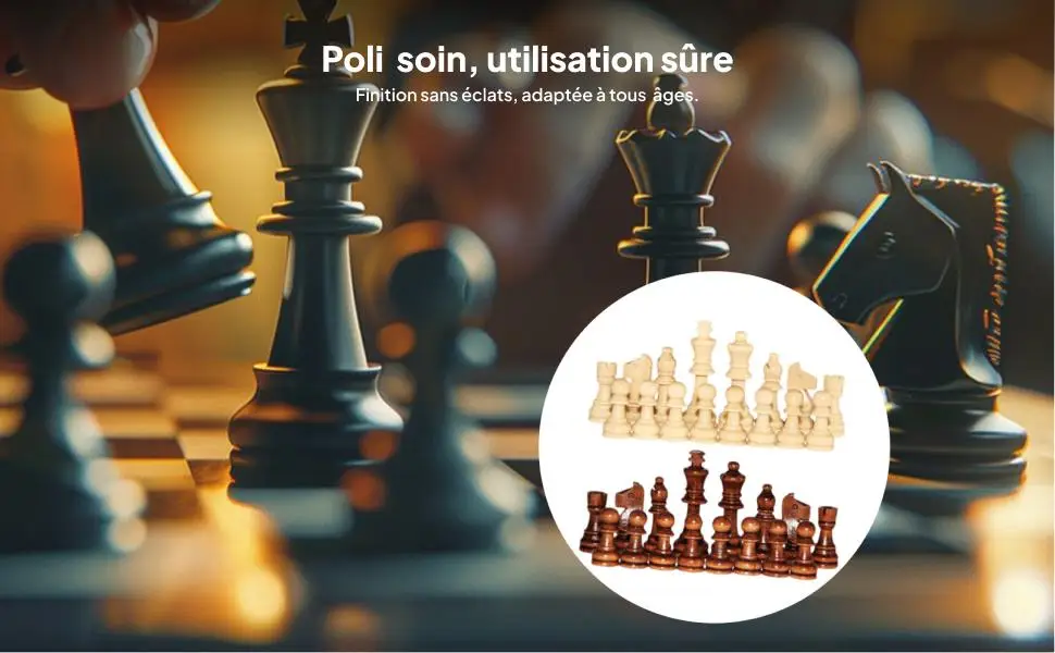 

32Pcs Wooden Chess Pieces Wood Chessmen Educational Brain Teaser 1-2 Players