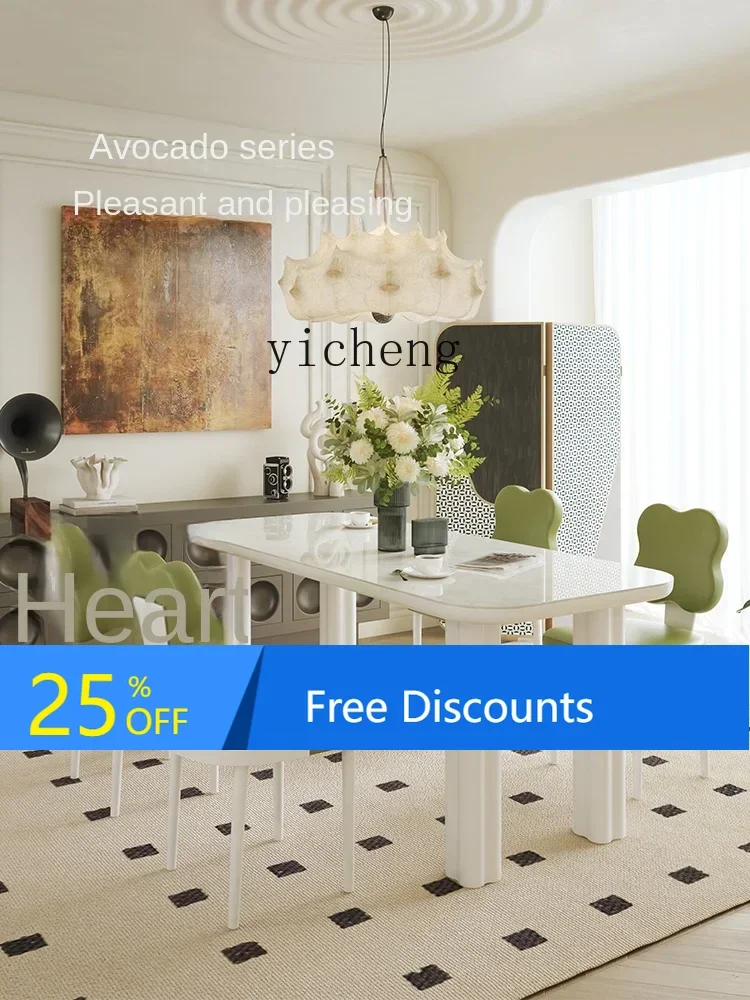 

LYY Cream Style Stone Plate Dining Tables and Chairs Set Rectangular Modern Simple White Dining Table