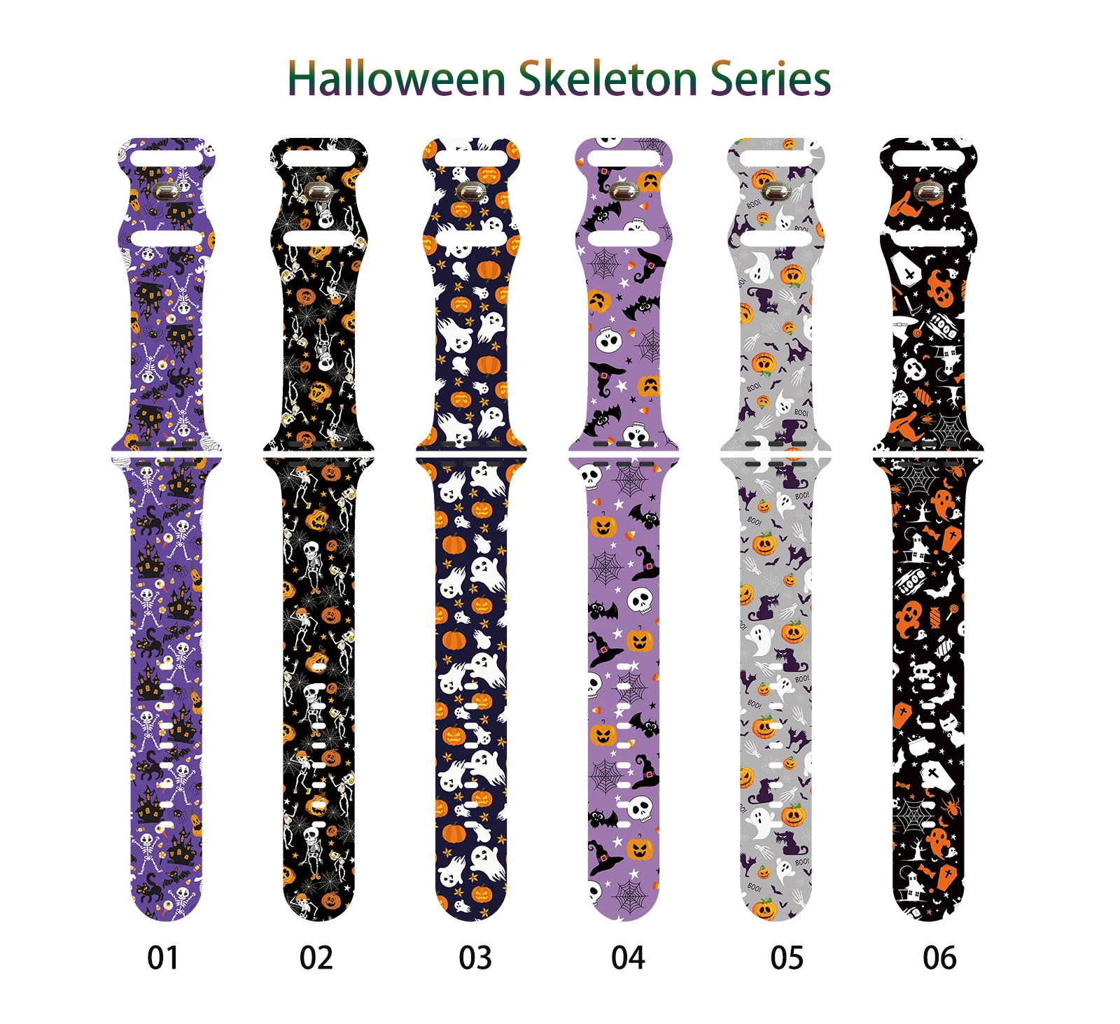 Halloween Skull Printed Strap for Apple Watch 10 9 8 Silicone Band Replaceable Bracelet for iWatch 46mm 44mm 42mm 41mm Watchband