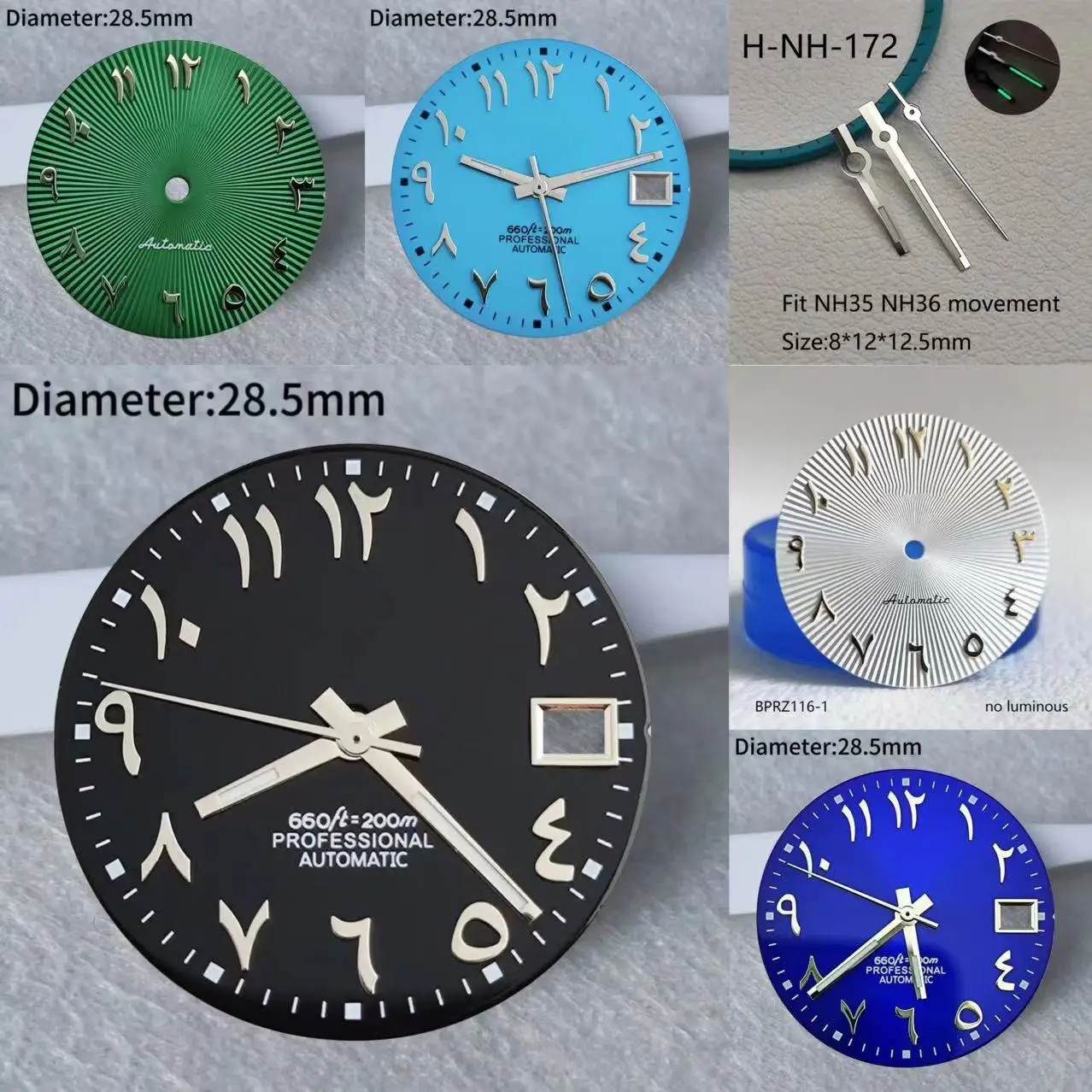 28.5mm Arabic numerals S logo dial no luminous blue green dial Suitable nh dial 35 Movement watch accessories Watch repair tool