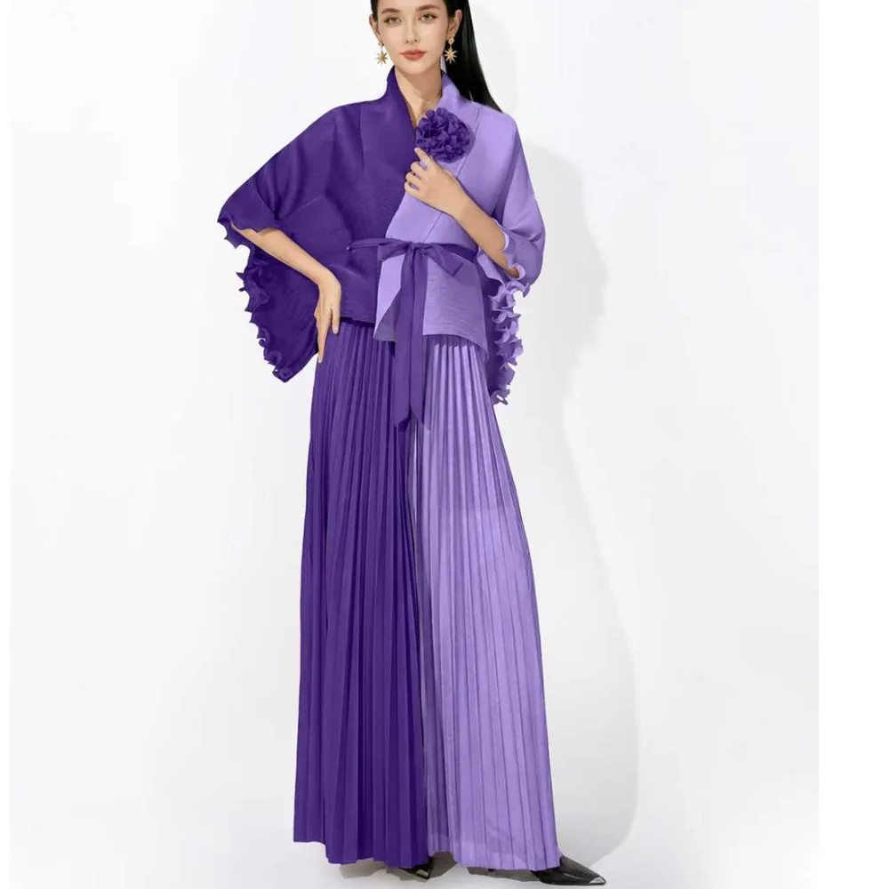 

Комплект женской одежды больших размеров для взрослых: модный плиссированный костюм с длинным рукавом и V-образным вырезом, на все четыре сезона, в стиле Ближнего Востока