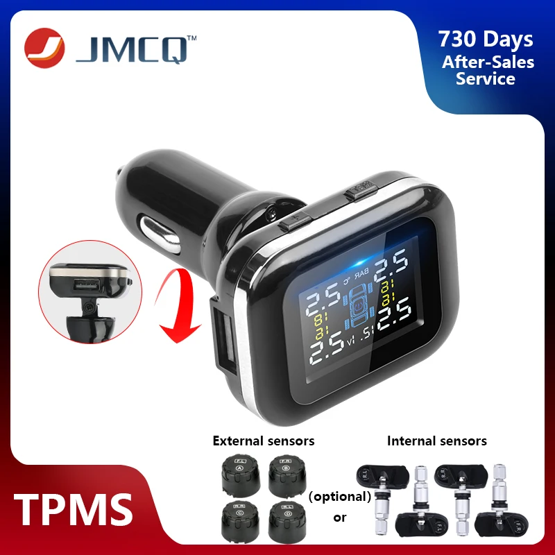 

JMCQ TPMS Car Security Alarm System Tire Pressure Alarm Monitor System 4 Auto Tyre Pressure Sensors Cigarette Lighter