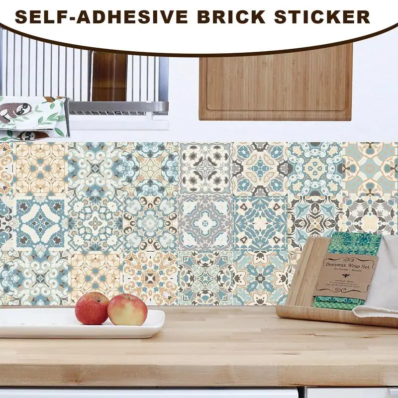 Wall Panels Peel And Stick Self-Adhesive Simulation Tile Stickers Colored Wall Decals 24 Pieces Home Decor Waterproof Wallpaper