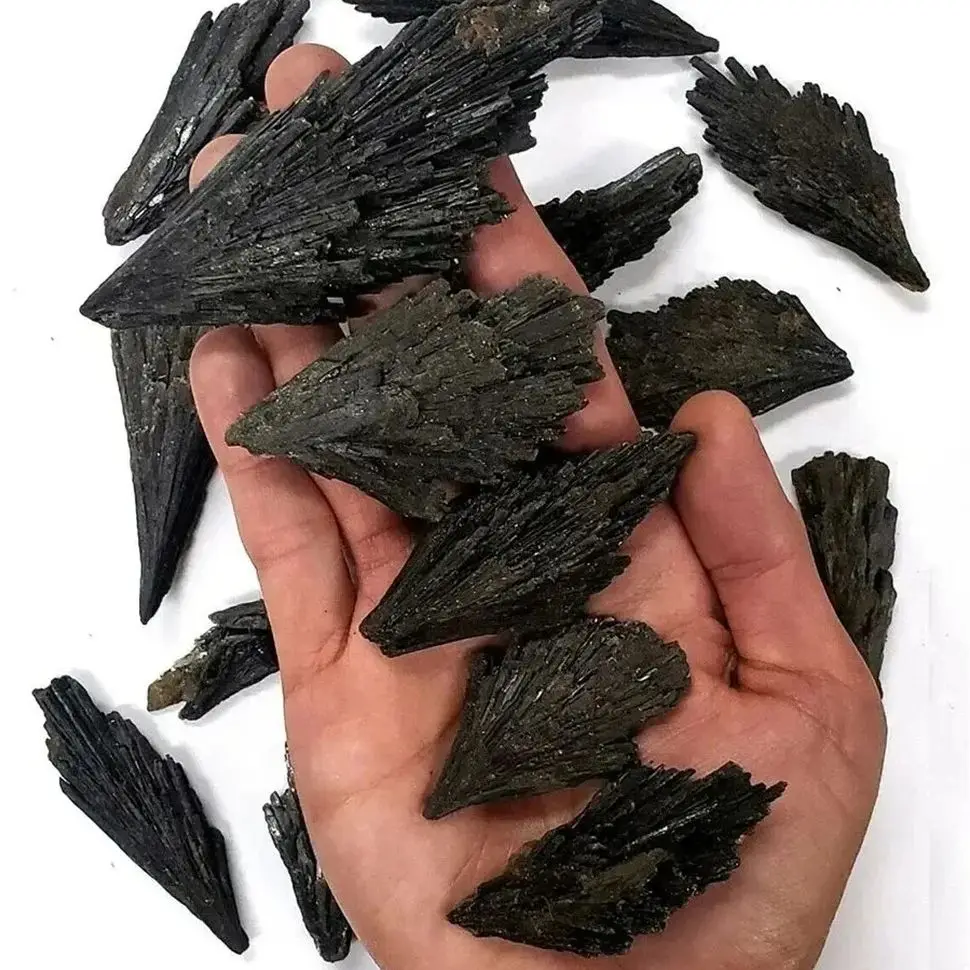 Natural Black Tourmaline Mass Black Leaf Fan-Shaped Reiki Healing Kyanite Crystal