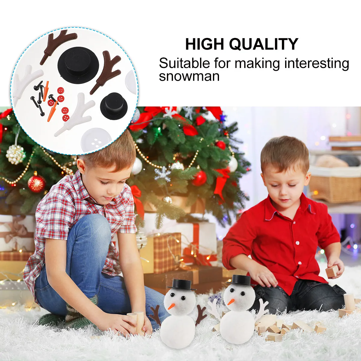 46Pcs Snowman DIY Kit Christmas Decoration Craft Supplies Portable Reusable Plastic Ornaments for Family Parent-Child Activity