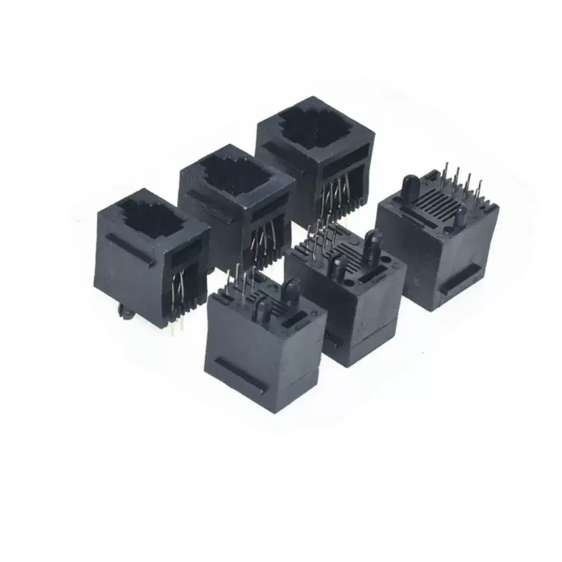 20pcs RJ11 vertical telephone socket 180 degrees 95001 crystal head female socket black 52-4P4C 6P6C 8P8C